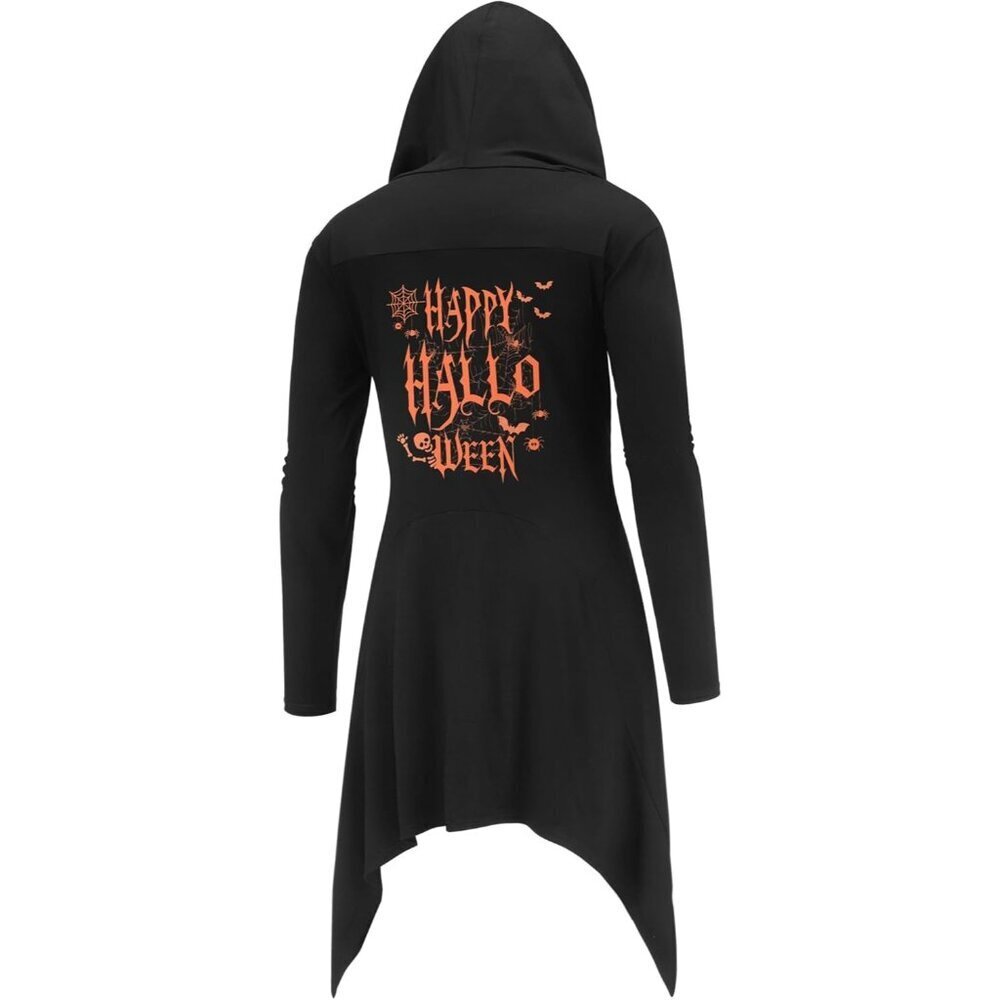 Men's Letter Printed Long Hooded Cardigan Ruffle Shawl Collar Lightweight Coat